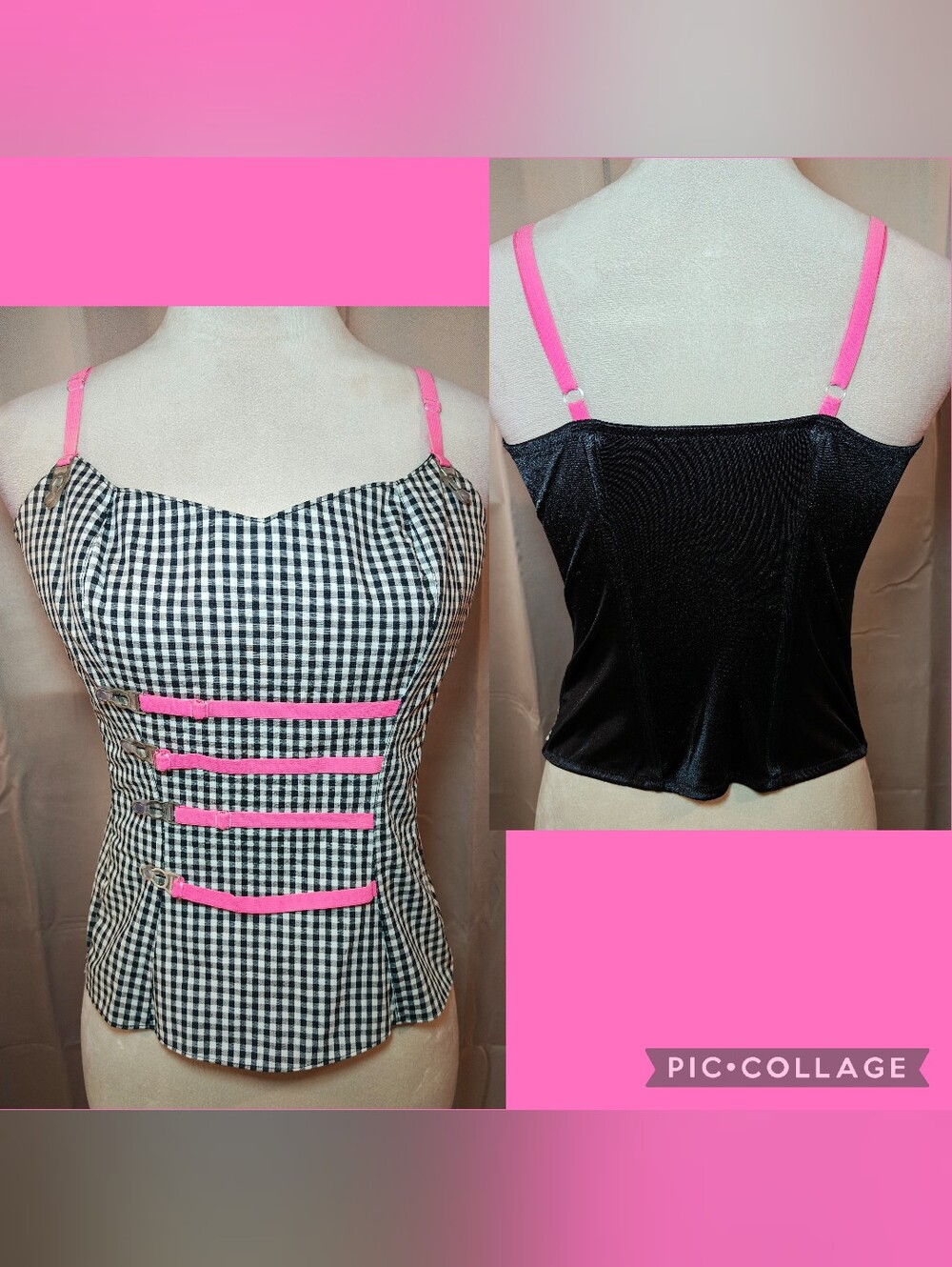 🖤🌺Deadstock Rare Phaze Clothing Gingham Buckle Corset Top🌺🖤